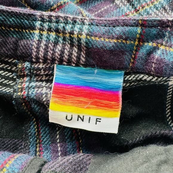 Unif Blue And Purple Plaid High Waisted Straight Leg Pants Women’s Size 23 - Picture 8 of 10